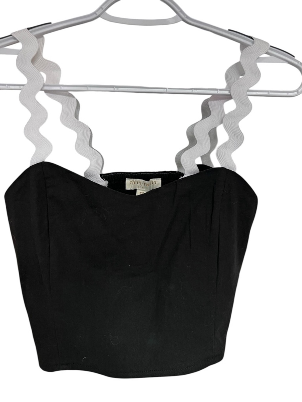 Thirty Thirty Black Cropped Bustier Top with White Wavy Straps